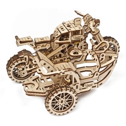 Hračka Ugears 3D drevené mechanické puzzle UGR-10 Motorka (scrambler) s vozíkom