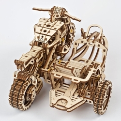 Hračka Ugears 3D drevené mechanické puzzle UGR-10 Motorka (scrambler) s vozíkom