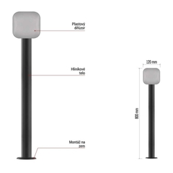LED záhradné stĺpikové svietidlo NIKA, 16,5 x 12 x 80 cm, 12,5 W, teplá biela