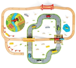 Vláčkodráha Bigjigs Rail drevená s vidieckou cestou 80 dielov