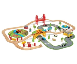 Vláčkodráha Bigjigs Rail drevená s vidieckou cestou 80 dielov