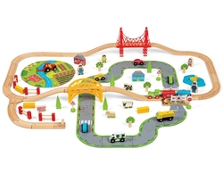 Vláčkodráha Bigjigs Rail drevená s vidieckou cestou 80 dielov