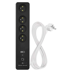 GoSmart predlžovací kábel 2 m / 4 zásuvky / s vyp. / s USB / biely-čierny / PVC / 1,5 mm2