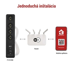 GoSmart predlžovací kábel 2 m / 4 zásuvky / s vyp. / s USB / biely-čierny / PVC / 1,5 mm2