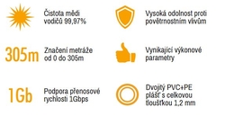 Kábel Solarix SXKD-5E-FTP-PVC+PE dvojtý plášť, FTP Cat5e drát, 305m, PE venkovní