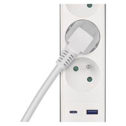 Predlžovací kábel 2 m / 3 zásuvky / s vypínačom / biely / 1×USB-A + 1×USB-C / 1,5 mm2