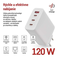 Univerzálny USB adaptér GaN do siete PD 120 W max.