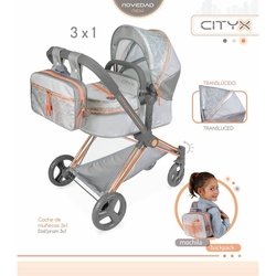 Detský kočík DeCuevas pre bábiky 3 v 1 s batôžkom CITY X 2024 - 73 cm, skladací