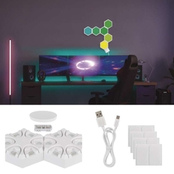 GoSmart LED stolná lampa Hexagon biela, 6 častí, RGBIC stmievateľná, WiFi