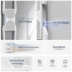 WiFi extender TP-Link RE655BE WiFi 7 AP/Extender/Repeater, BE11000, 1x GLAN, fixná anténa, EasyMesh