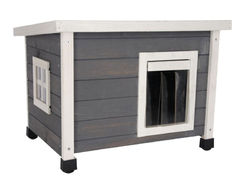 Drevená búda pre mačky KERBL 80991 RUSTICA, 57x45x43 cm, sivá