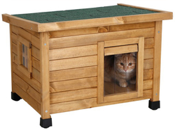Drevená búda pre mačky KERBL 81564 RUSTICA, 57x45x43 cm, hnedá