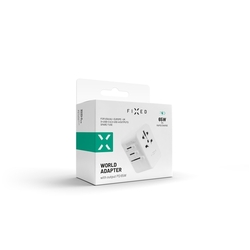 Adaptér FIXED Cestovné pre EÚ, UK a USA/AUS, s 3xUSB-C a 2xUSB výstupom, GaN, PD 65W, biely