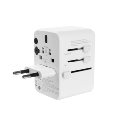 Adaptér FIXED Cestovné pre EÚ, UK a USA/AUS, s 3xUSB-C a 2xUSB výstupom, GaN, PD 65W, biely
