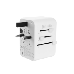 Adaptér FIXED Cestovné pre EÚ, UK a USA/AUS, s 3xUSB-C a 2xUSB výstupom, GaN, PD 65W, biely