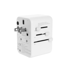 Adaptér FIXED Cestovné pre EÚ, UK a USA/AUS, s 3xUSB-C a 2xUSB výstupom, GaN, PD 65W, biely