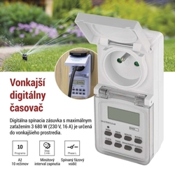 Časovač – digitální spínacia zásuvka vonkajšia IP44