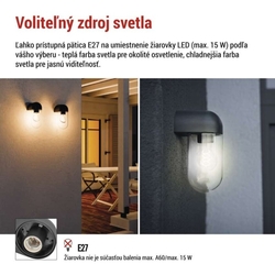 Záhradné nástenné svietidlo CASSIA, 12,6 x 9,5 x 22,2 cm, 1 x E27, 15 W