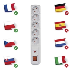 Prepäťová ochrana – 5 zásuviek, 3m, sivá
