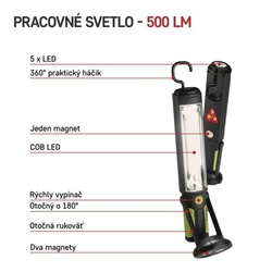 COB LED + LED prac. svietidlo P4525,500 lm,Li-Ion 2000 mAh
