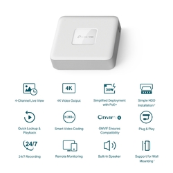 Záznamové zařízení TP-Link VIGI NVR1104H-4P 4 kanálov, 4x Lan s PoE, 2x USB