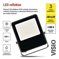 LED reflektor VISIO čierny, 100 W neutrálna biela