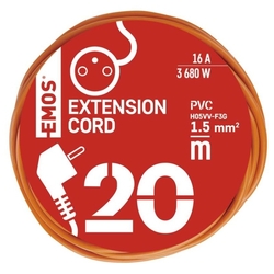 Predlžovací kábel 20 m / 1 zásuvka / oranžový / PVC / 230 V / 1,5 mm2