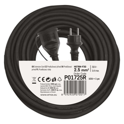 Vonkajší predlžovací kábel 25 m / 1 zásuvka / čierny / guma-neoprén / 230 V / 2,5 mm2