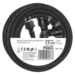 Vonkajší predlžovací kábel 10 m / 2 zásuvky / čierny / guma / 230 V / 1,5 mm2