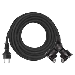 Vonkajší predlžovací kábel 10 m / 2 zásuvky / čierny / guma / 230 V / 1,5 mm2