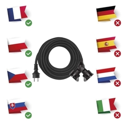 Vonkajší predlžovací kábel 10 m / 2 zásuvky / čierny / guma / 230 V / 1,5 mm2