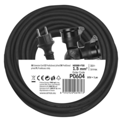 Vonkajší predlžovací kábel 25 m / 2 zásuvky / čierny / guma / 230 V / 1,5 mm2