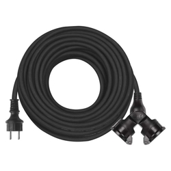 Vonkajší predlžovací kábel 25 m / 2 zásuvky / čierny / guma / 230 V / 1,5 mm2