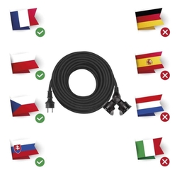 Vonkajší predlžovací kábel 25 m / 2 zásuvky / čierny / guma / 230 V / 1,5 mm2