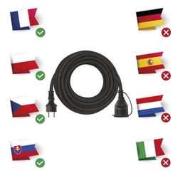Vonkajší predlžovací kábel 10 m / 1 zásuvka / čierny / guma-neoprén / 230 V / 1,5 mm2