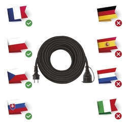 Vonkajší predlžovací kábel 20 m / 1 zásuvka / čierny / guma-neoprén / 230 V / 1,5 mm2