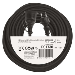 Vonkajší predlžovací kábel 30 m / 1 zásuvka / čierny / guma-neoprén / 230 V / 1,5 mm2