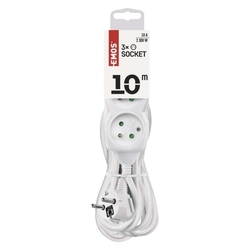 Predlžovací kábel 10 m / 3 zásuvky / biely / PVC / 1 mm2