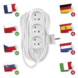 Predlžovací kábel 10 m / 3 zásuvky / biely / PVC / 1 mm2