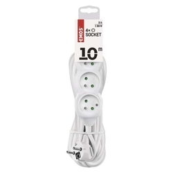 Predlžovací kábel 10 m / 4 zásuvky / biely / PVC / 1 mm2