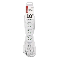 Predlžovací kábel 10 m / 5 zásuviek / biely / PVC / 1 mm2