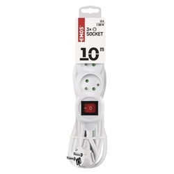 Predlžovací kábel 10 m / 3 zásuvky / s vypínačom / biely / PVC / 1 mm2