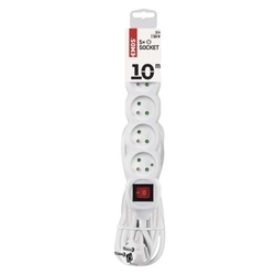Predlžovací kábel 10 m / 5 zásuviek / s vypínačom / biely / PVC / 1 mm2
