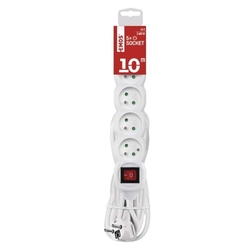 Predlžovací kábel 10 m / 5 zásuviek / s vypínačom / biely / PVC / 1,5 mm2