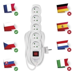 Predlžovací kábel 10 m / 5 zásuviek / s vypínačom / biely / PVC / 1,5 mm2