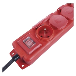 Predlžovací kábel 3 m / 4 zásuvky / s vypínačom / čierno-červený / guma-neoprén / 1,5 mm2
