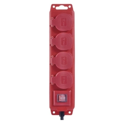 Predlžovací kábel 5 m / 4 zásuvky / s vypínačom / čierno-červený / guma-neoprén / 1,5 mm2