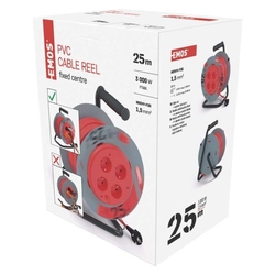 Predlžovací kábel na bubne 25 m / 4 zásuvky / červený / PVC / 230 V / 1,5 mm2