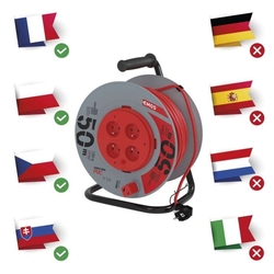 Predlžovací kábel na bubne 50 m / 4 zásuvky / červený / PVC / 230 V / 1,5 mm2