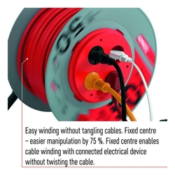 Predlžovací kábel na bubne 50 m / 4 zásuvky / červený / PVC / 230 V / 1,5 mm2